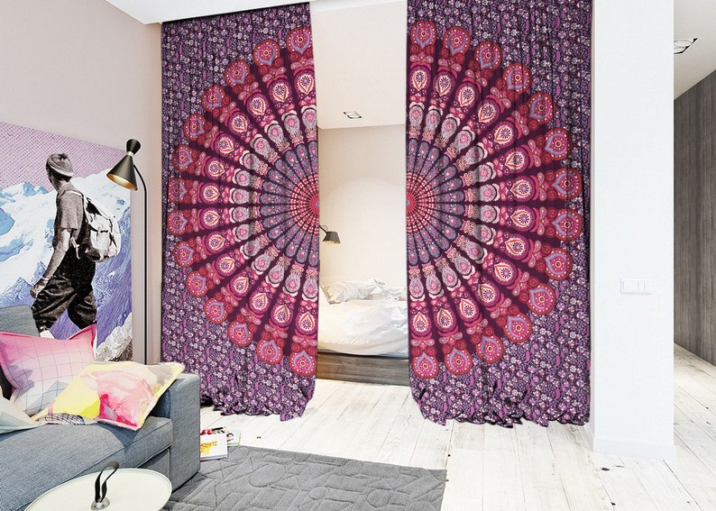 Large cotton printed curtain room divider door and window curtain Indian drape handmade curtain bohemian decor hippie wall art wall hanging