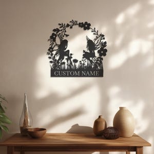 Personalized Fairy Metal Wall Art – Custom Name Floral Woodland Sign, Whimsical Garden or Kids Room Decor, Enchanting Gift for Nature Lovers