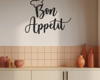 Bon Appétit Metal Wall Art – Chef Hat Kitchen Sign, Modern Script Wall Decor for Dining Room or Restaurant, Elegant Cooking Quote Accent