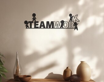Teamwork Metal Wall Art: Modern Office Decor with Stick Figures, meeting room