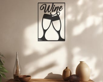 Wine Glass Metal Wall Art, Modern Kitchen Bar Decor, Minimalist Drink Wall Sign, Dining Room Metal Accent, Housewarming Gift for Porch