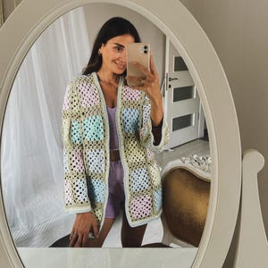 Handknit crochet multi color cardigan