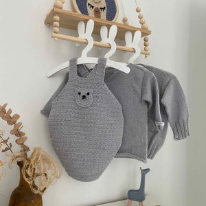 Teddy Crochet Baby Romper, Sweater and Cardigan