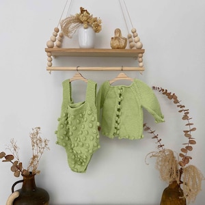 Pom pom baby romper, cardigan and bloomer