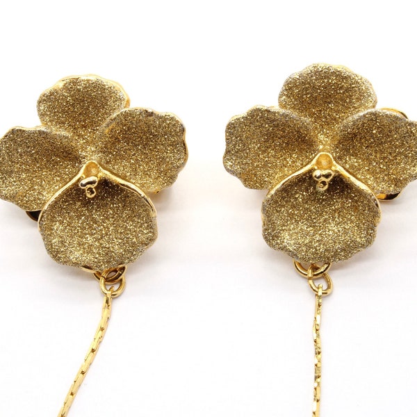 Vintage Gold Tone Pansy Cardigan Clips Flower Sweater Dress Collar Guard