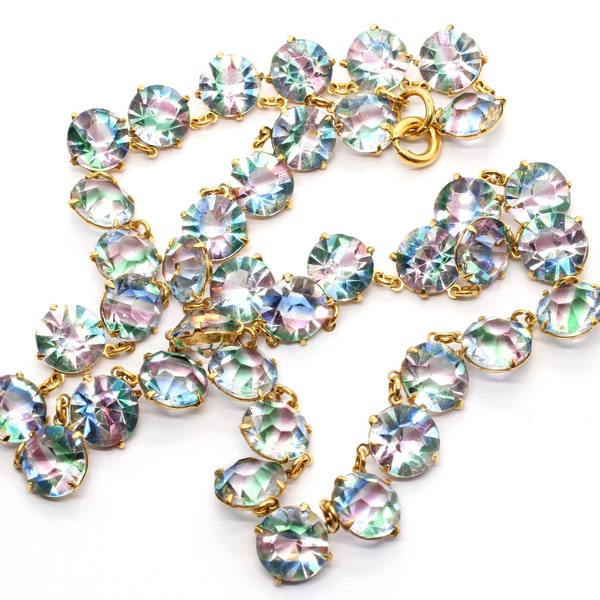 Antique Art Deco Iris Glass Crystal Rainbow Necklace Choker