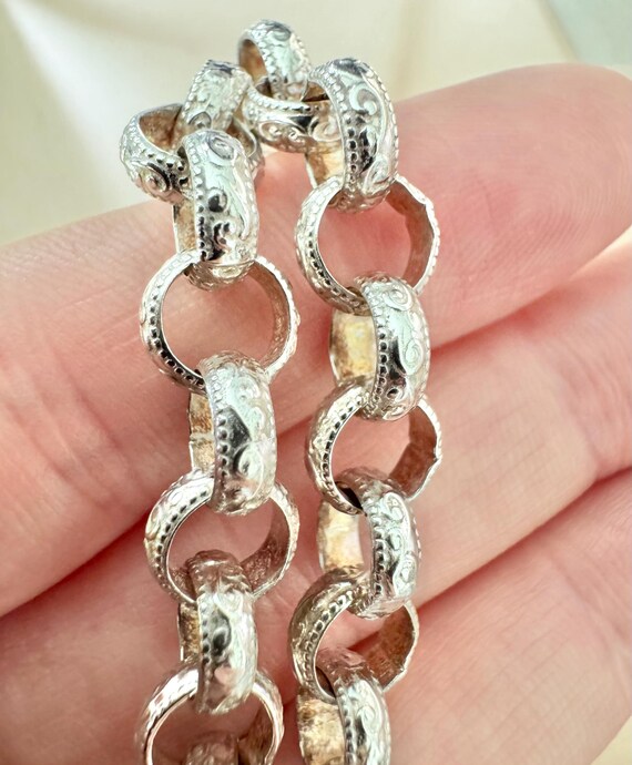 Solid Sterling Silver Belcher Chain Bracelet With… - image 6