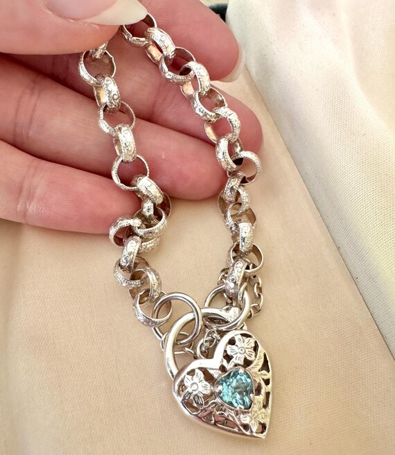 Solid Sterling Silver Belcher Chain Bracelet With… - image 7