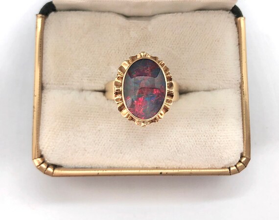 Vintage 1970s Flaming Opal Triplet 9ct Gold Ring D