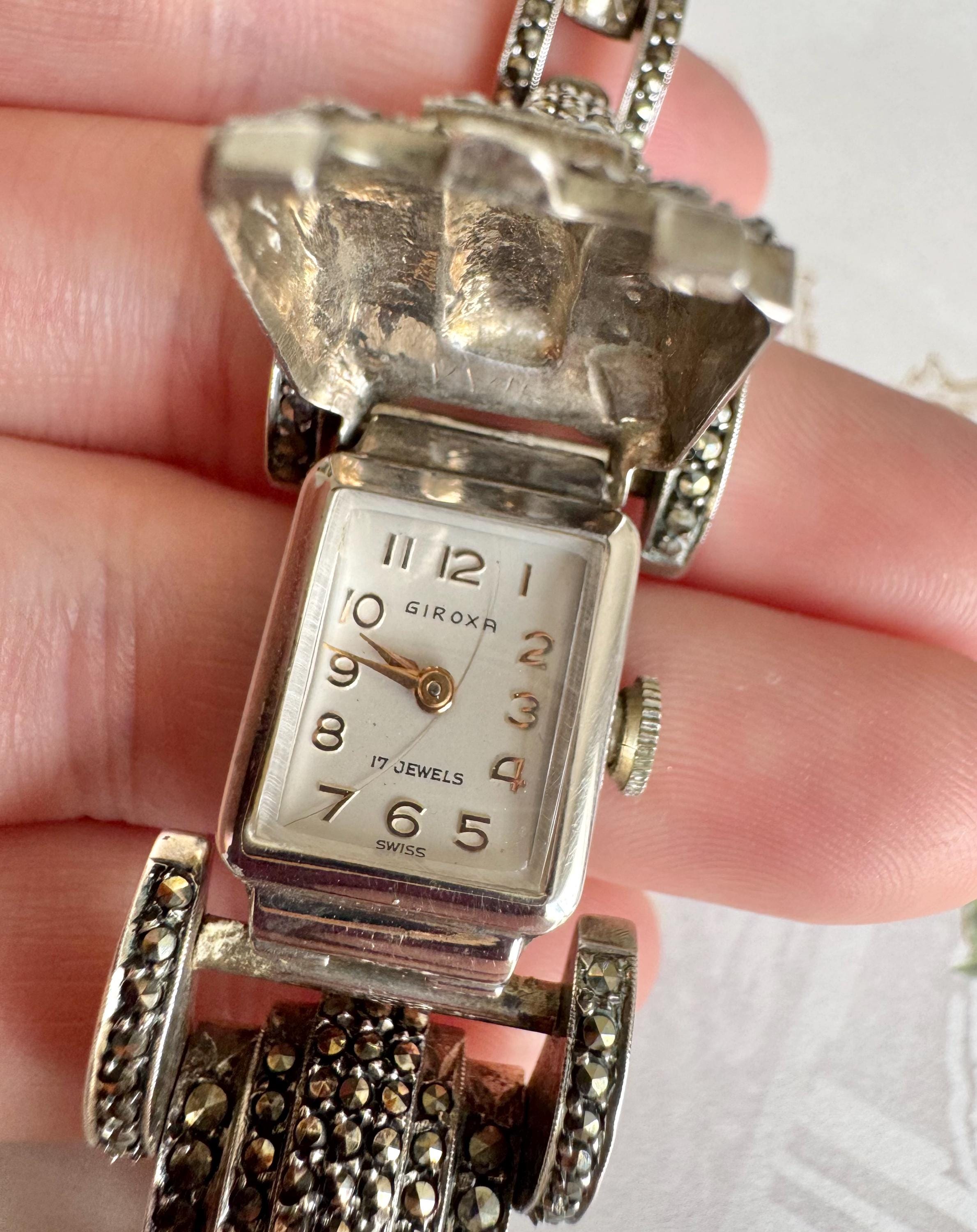 Vintage Rare Sterling Silver & Marcasite Wristwatch 