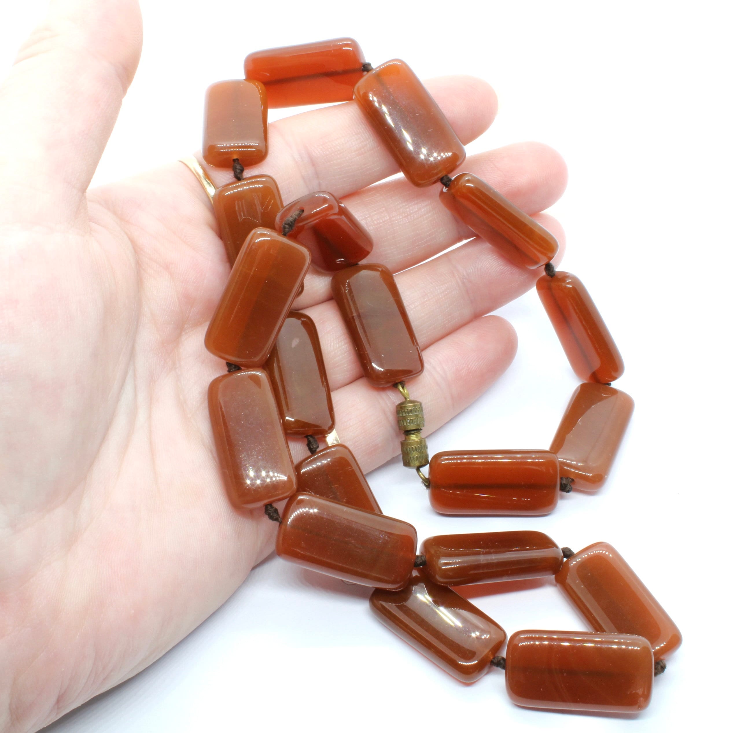Grand Collier En Agate Caramel - Collier Occasion, Pierre Naturelle, Longueur Imposante