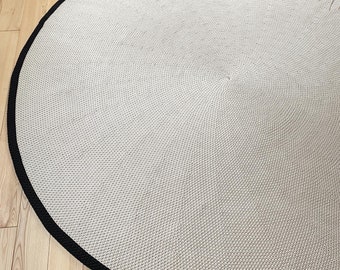 Tapis rond au crochet avec bande, Tapis en coton de haute qualité à partir de matériaux recyclés, Tapis naturel, de nombreuses couleurs et tailles, tapis en cordon de coton