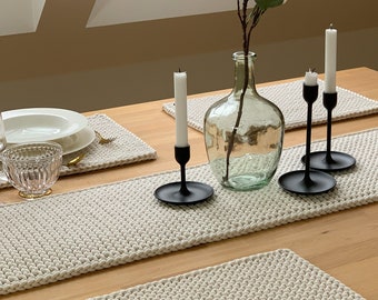 Table Runner custom sizes -  natural knitted table decoration, living room table decoration, tread