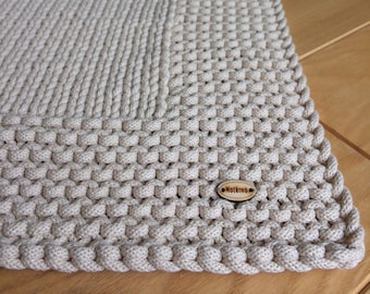 Handmade Knitted Cotton Rug, Purl Frame, Light Beige 103 (50x140 cm)