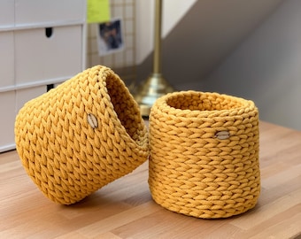 Set of 2 baskets from recycled cotton cord, home storage, organising - many colors