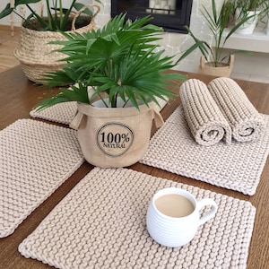 4er-Set gestrickte Baumwoll-Tischsets, handgefertigte Tischsets, Eco Home Decor