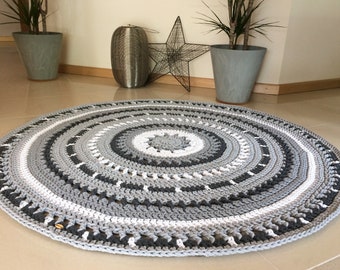 Mandala häkeln runder Teppich - Teppich aus Baumwollschnur in vielen Größen und Farbvarianten erhältlich