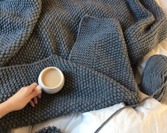 Couverture en grosse maille faite main, couvre-lit en mélange de laine