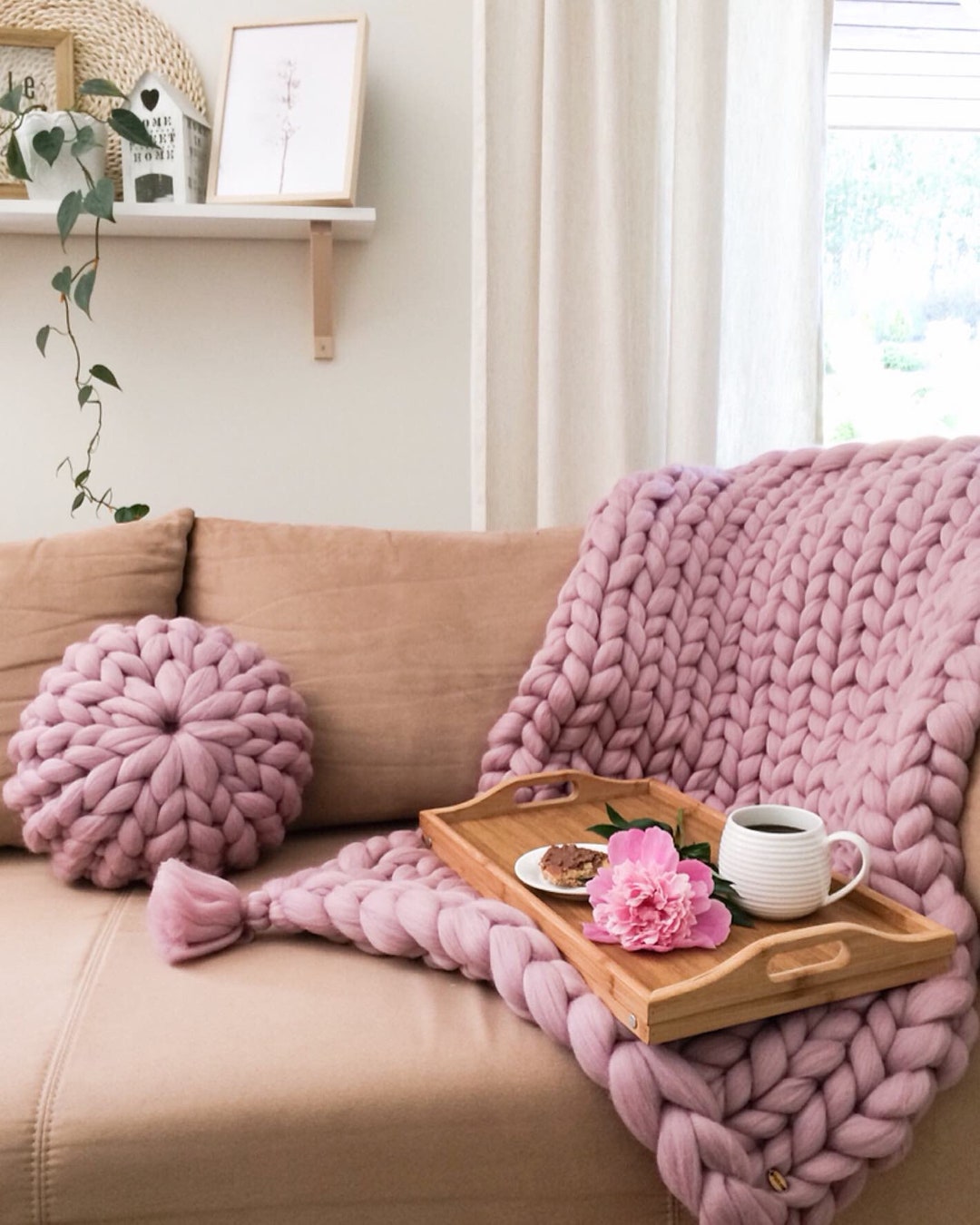 Chunky Knit Wool Throw Blanket With Fringes Coverlet Etsy