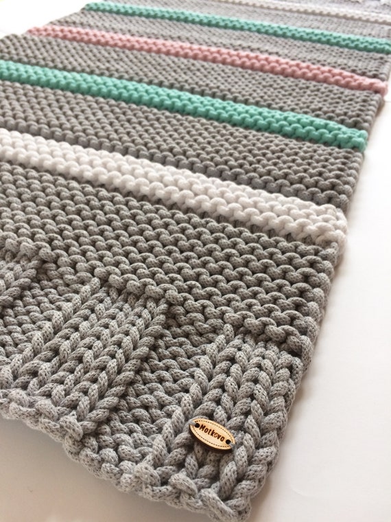 Handmade Knit Cotton Rug, Striped Kids Room Carpet, 50x100cm