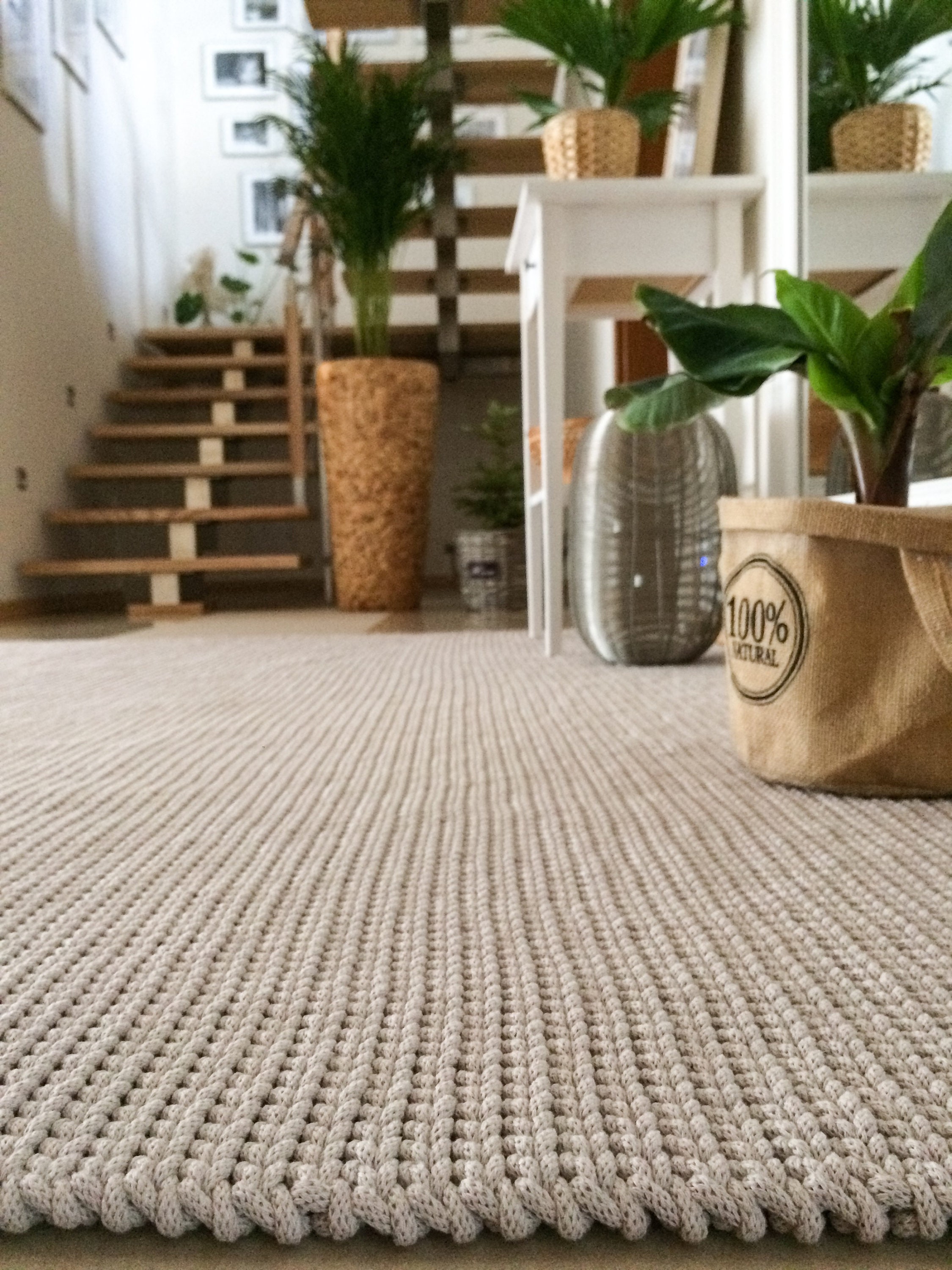 Natural Two-sided Crocheted Rectangular Carpet Rug Available - Etsy