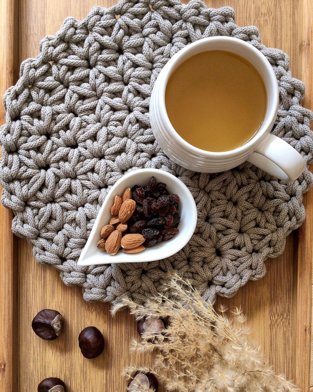 Set of 6 Round Crochet Placemats - Many Colors and Sizes, Dining Room ...