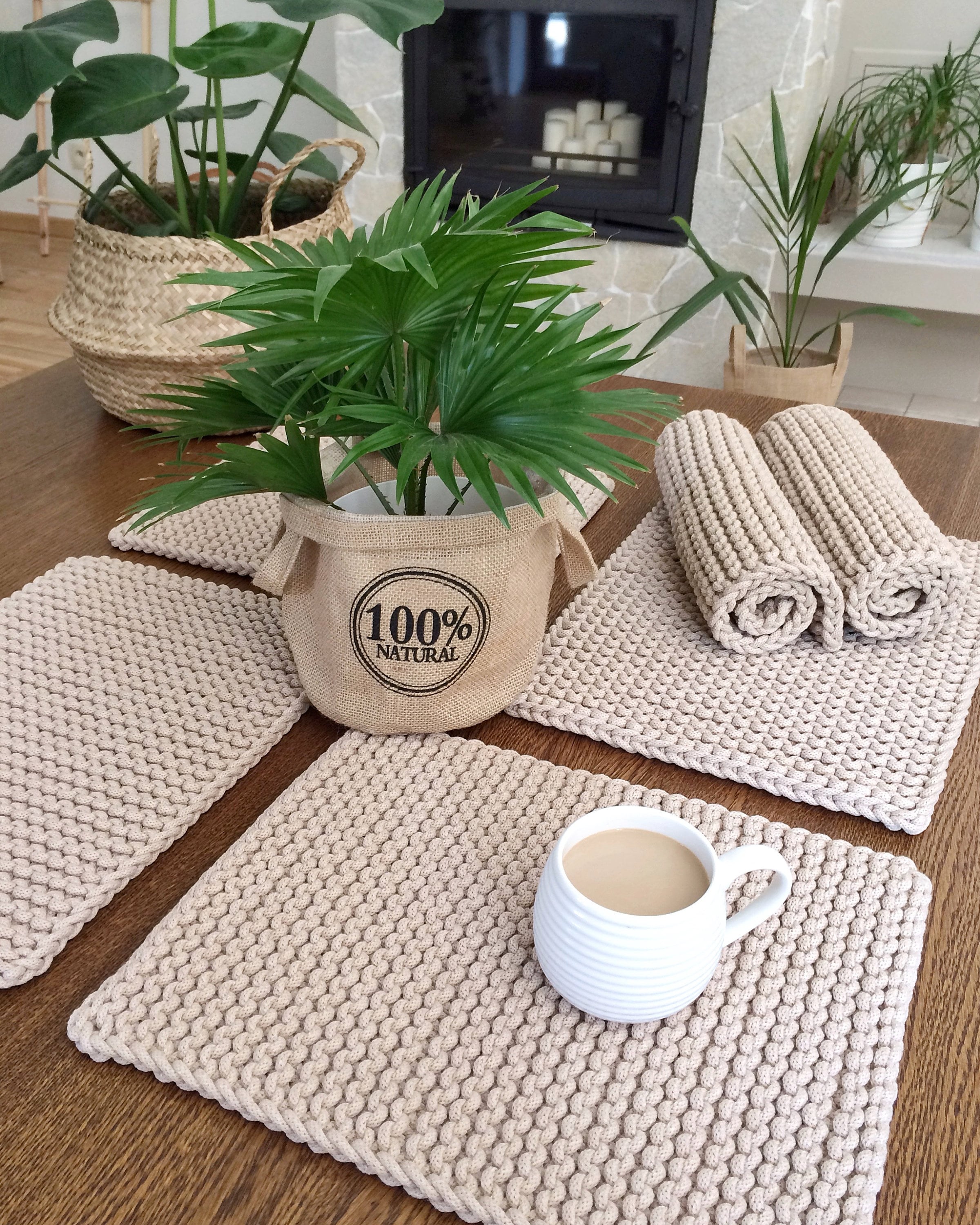 DII Tovagliette Americane Chindi In Cotone Riciclato - 33x48 Cm - Marrone - Set Da 6 - 5