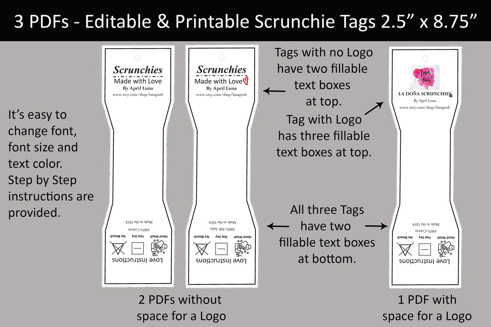 EDITABLE PRINTABLE Scrunchie Tag Digital Tags Adobe PDF Etsy Australia