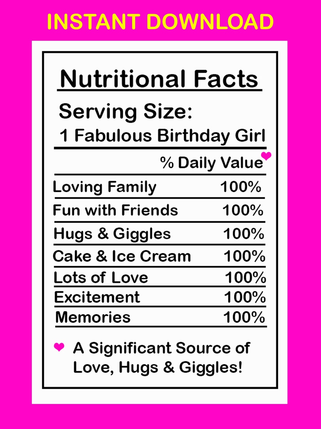 Birthday Girl Nutrition Facts, JPG File, Birthday Facts, Birthday Chip Bag Wrapper Art, Goodie