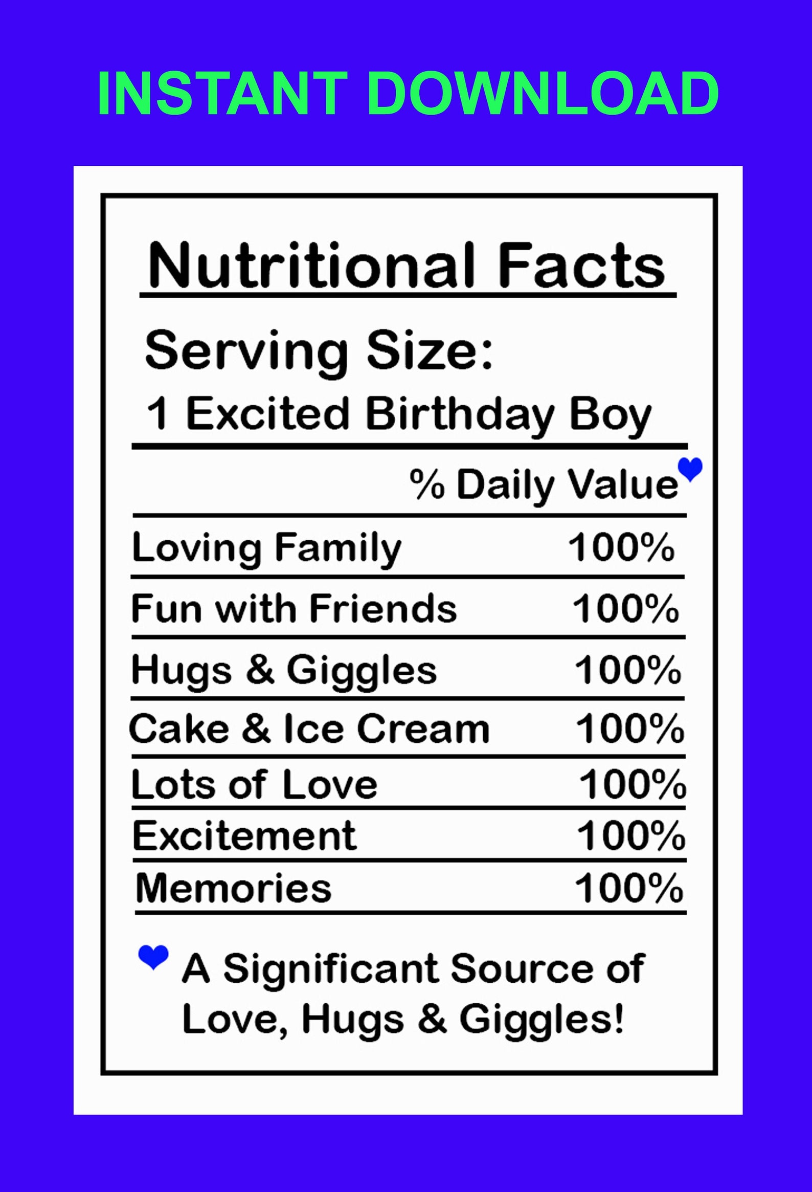 Birthday Boy Nutrition Facts JPG File Birthday Facts | Etsy