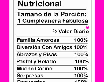 Birthday Girl Nutrition Facts Spanish, JPG File, Birthday Facts, Birthday Chip Bag Wrapper Art, Goodie Bag Art
