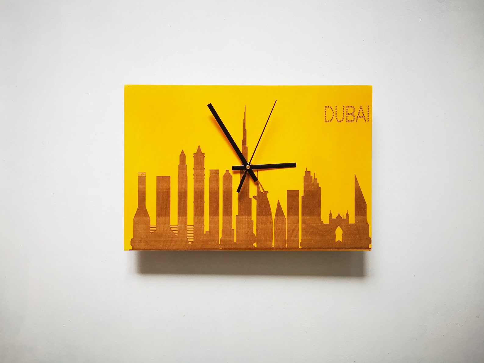 Wooden Clock With Engraved Skyline of Dubai Wall Clock With Etsy