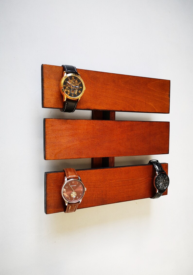 Wall mount watch organizer Watch display for wall Wooden Etsy