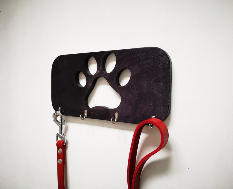 Pet leash holder for wall Wooden dog leash rack Wall mounted Etsy