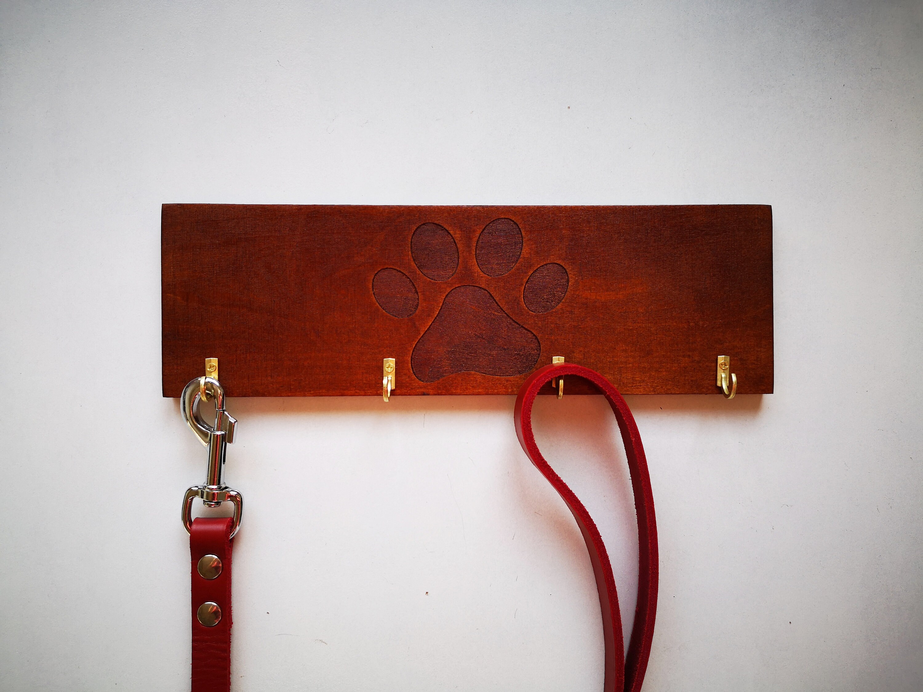 Leash display for wall Pet collar hanger Wooden leash rack Etsy