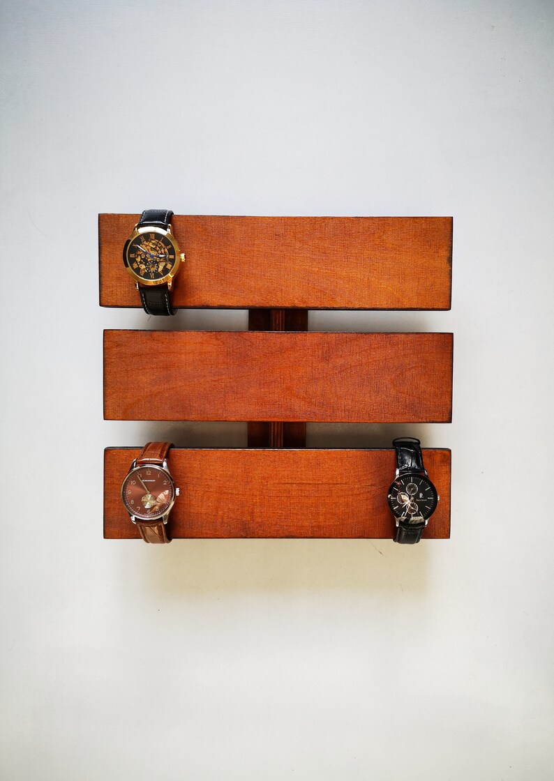 Wall mount watch organizer Watch display for wall Wooden Etsy