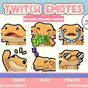 Bearded Dragon Emotes - Shocked, Eating, Crying, Waving, Sleeping, Sunglasses - Twitch, Discord, YouTube