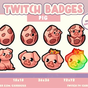 Cute Pig Sub Badges - Egg Hatch Crown Rainbow Set - Inspirado en el anime - Paquete de 8 Sub Badges