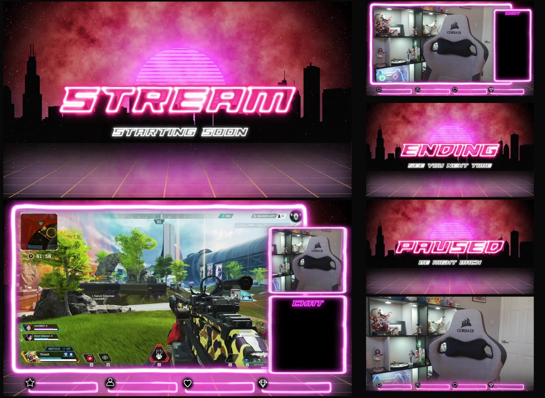 Overlay Pack Stream PINK Animated Neon Vaporwave WEBM Format Obs Studio ...