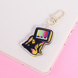 高コントラスト TV ヘッド - 2 インチ透明アクリル両面キーチェーン / キーリング
