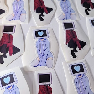 TV Head/ Monitor Head – Chibi Anime Emote – Matte Vinyl Stickers – 5 x 5 cm