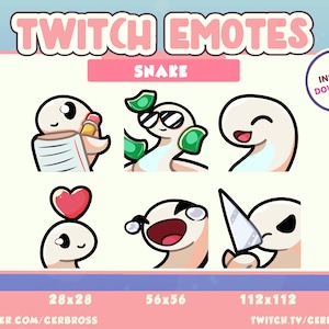 Snake Emotes &quot;White&quot; Pack 1 | Twitch | Discord | Youtube