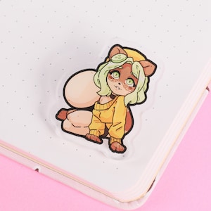 Mimi - Chibi Furry Girl - 1.5&quot; Clear Acrylic Black Heart Clutch Pin