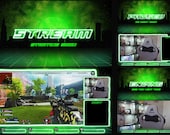 90s Vaporwave/Cyberpunk Overlay Set - Green Silhouetted City - Twitch, YouTube, Kick - Starting Soon, BRB, Ending, In Game, Just Chatting