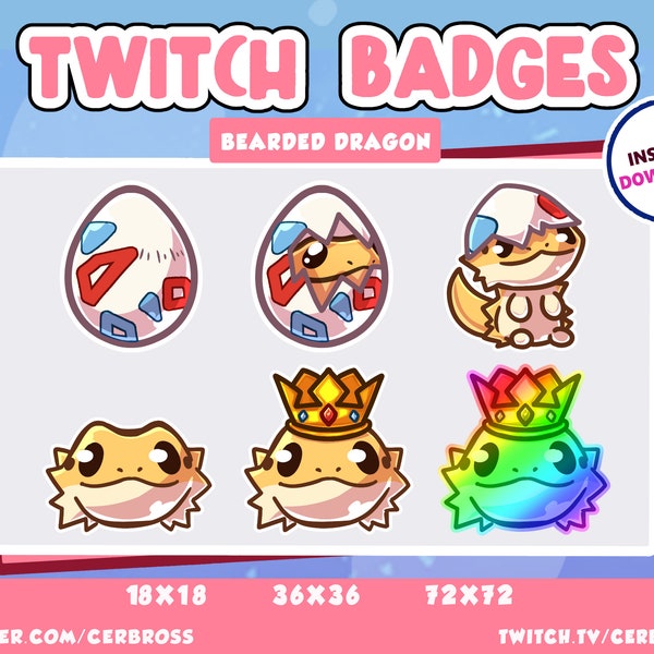 Bearded Dragon Sub Badges - Hatching Crown Rainbow Set - Twitch, YouTube, Discord Emotes
