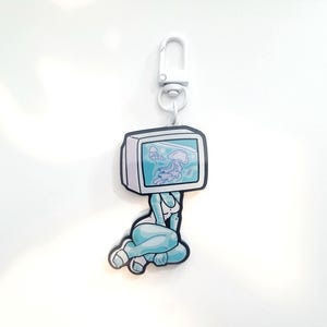 Retro TV Jellyfish Character - Chaveiro / chaveiro de acrílico transparente de 2,5&quot;