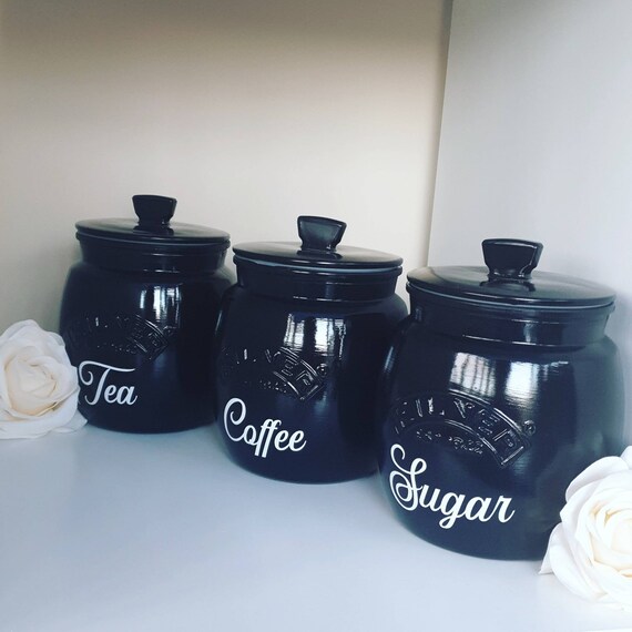 white and black tea coffee sugar canisters