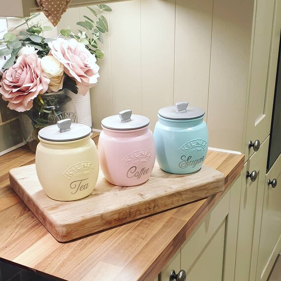 Kitchen Canisters 0 85l Push Top Kilners Pastel Mint Pink And Etsy