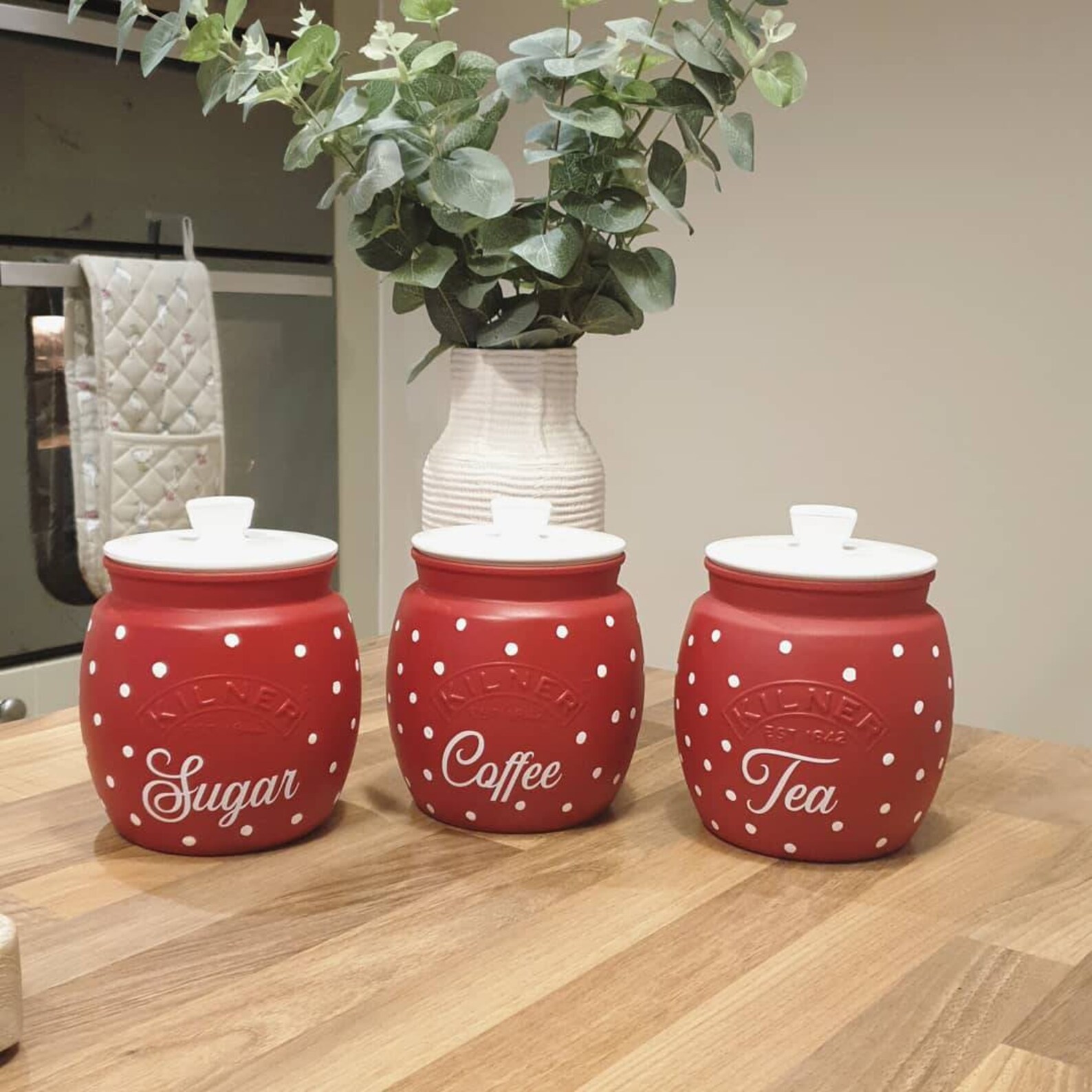 Kitchen Canisters Tea Coffee Sugar 0.85L Push Top Kilners Red Etsy