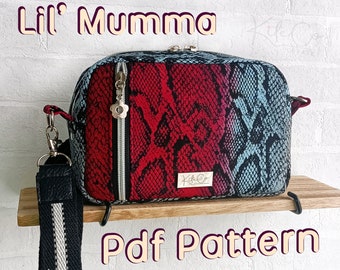 Cross-body bag pattern. Lil Mumma- PDF pattern with SVG files, video tutorial,  Zipper pocket, phone bag.